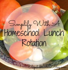 a bowl filled with lots of different types of vegetables and the words simply with 4 homeschool lunch rottion