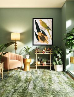 a living room filled with lots of green plants