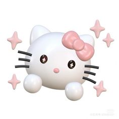 a white hello kitty balloon with pink bows and stars around it's head, on a white background