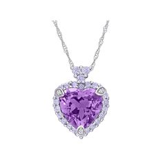 Featuring a heart-cut amethyst center stone beautifully complemented by tanzanite and diamond accents, this Stella Grace pendant captivates from every angle. Featuring a heart-cut amethyst center stone beautifully complemented by tanzanite and diamond accents, this Stella Grace pendant captivates from every angle.Click on this JEWELRY & WATCHES GUIDE to learn about fit, styles, materials and more! Metal: 10k white gold Chain length: 17 in. Plating: rhodium Packaging: boxed Finish: polished Penda Heart Cut Tanzanite Jewelry For Anniversary, Heart Cut Amethyst Birthstone Jewelry, Purple Heart Necklace For Anniversary, Purple Necklaces With Accent Stones For Anniversary, Purple Heart Cut Jewelry For Valentine's Day, Heart Cut Purple Jewelry For Valentine's Day, Formal Heart Cut Amethyst Jewelry, Valentine's Day Purple Diamond Jewelry, Purple Heart Cut Cubic Zirconia Jewelry