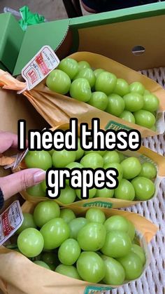 someone is picking grapes out of a bag with the words, i need these grapes