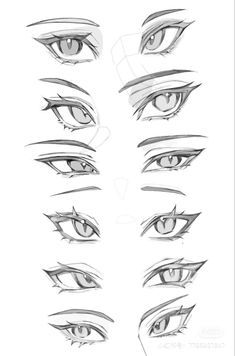 the eyes and eyebrows of an anime character, drawn in pencil on white paper with black marker