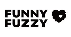 the logo for funny fuzzy, which is black and white with a heart on it