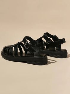 Hollow Round-Toe Gladiator Sandals: Chic Footwear for Summer Gladiators Sandals, Summer Elegance, All Black Shoes, Black Gladiator Sandals, Reindeer Headband, Gladiator Heels, Martin Boots, Flat Boots, Toe Sandals