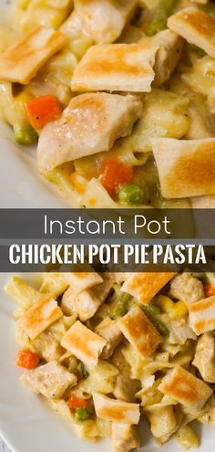 chicken pot pie pasta on a white plate