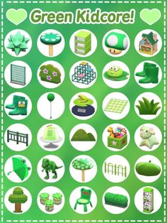 a green poster with many different things to see and do in the picture, including trees,