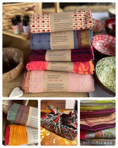 the collage shows many different fabrics and fabric samples