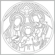 the nativity scene is outlined in black and white