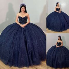 ad eBay - Find many great new & used options and get the best deals for Glitter Navy Blue Quinceanera Dresses Sweetheart Sweet 16 Prom Party Ball Gowns at the best online prices at eBay! Free shipping for many products! Navy Blue And Silver Sweet 16, Quince Dress Navy Blue, Navy Blue Quinceanera Dress, Night Quinceanera Theme, Blue Dress For Quinceanera, Quince Decorations Navy Blue, Navy Blue Sweet 16 Dress, Navy Blue And Gold Quinceanera Dresses, Midnight Blue Quinceanera Dresses