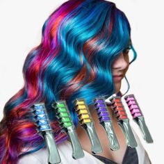 6pc Shimmer Hair Chalk Comb - FREE SHIP DEALS Hair Mascara, Temporary Hair Dye, Hair Chalk, Dimensional Color, Temporary Hair Color, Multicolored Hair, Hair Dye Colors, Rainbow Hair, Hair Dye