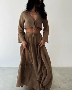 Linen Two Piece Set, Fall Winter Dresses, Sweater Trends, Split Skirt, Dress Store, Cardigan Fashion, Crop Top Blouse, Style Mistakes, Pants Length