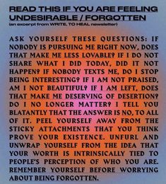 an orange and blue background with the words read this if you are feeling undesirable / forgotten