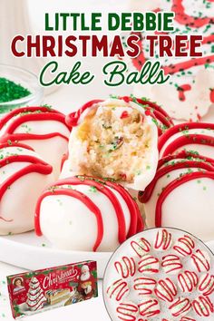 christmas cake balls on a plate with candy canes