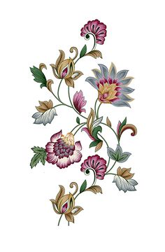 an embroidery design with flowers and leaves