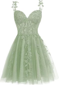 A-line Lace Applique Sweetheart Tulle Wedding Guest Dress Homecoming Dresses Navy Blue Homecoming Dresses, Green Hoco Dress, Navy Blue Homecoming Dress, Homecoming Dresses For Teens, Lace Wedding Guest Dress, Dresses Hoco, Short Green Dress, Sage Green Dress, Hoco Dress