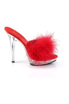 5" (12.7cm) Heel with 3/4" (1.9cm) Marabou Slipper - Fit Guide: True to Size - Heel Specifications: 5" Heel - Country of Origin: Imported Bedroom Heels, Pleaser Heels, Open Toed Shoes, Clear Shoes, Red Fur, Pleaser Shoes, Closed Toe Shoes, Shoe Art, Shoe Size Conversion