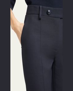 Valentino Garavani pants featuring a double button front detail    High rise    Side slip pockets; back welt pockets    Slim straight legs    Full length    Buttontab/zip fly; belt loops    Silk    Made in Italy Fitted Ankle-length Pants With Button Cuffs, Chic Formal Dress Pants With Button Closure, Classic Workwear Bottoms With Belt Loops, Classic Bottoms With Belt Loops For Work, Elegant Workwear Pants With Button Closure, Tailored Straight Dress Pants With Buttons, Business Casual Ankle-length Dress Pants With Button Closure, Ankle-length Business Casual Dress Pants With Buttons, Ankle-length Dress Pants With Buttons For Business Casual