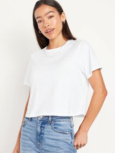 EveryWear Crop T-Shirt | Old Navy Basic Solid Cropped T-shirt With Crew Neck, Solid Crew Neck Cropped T-shirt For Everyday, Spring Everyday Crew Neck Cropped T-shirt, Everyday Crew Neck Cropped T-shirt, Everyday Cotton Cropped T-shirt, Crop T Shirt, Crop Tshirt, Petite Size, Old Navy