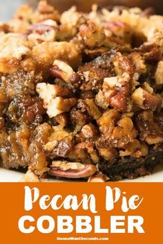 pecan pie cobbler recipe with text overlay