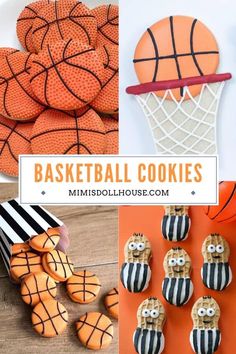 basketball themed cookies and cupcakes are featured in this collage