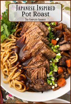 japanese inspired pot roast with noodles and vegetables