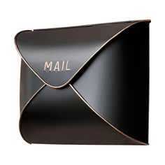 a black mailbox with the word mail written on it's front and side