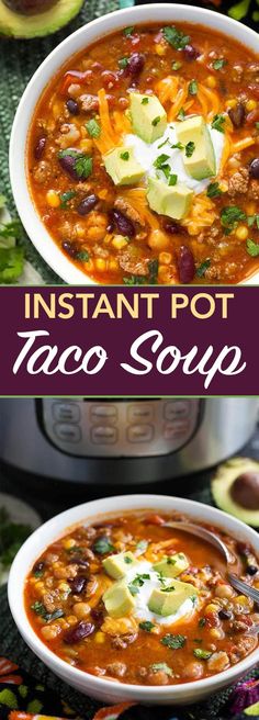 instant pot taco soup with avocado and sour cream