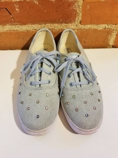 "++ KEDS SNEAKERS ++ Denim blue sneakers Lace up Rhinestone studs Size 8 In wonderful, gently used condition - a few slight scuffs  Measurements: heel to toe exterior: 10\" ball: 3.25\" Let's be friends! Instagram: @TheGirlSailYes @Covet.Vintage Facebook: www.facebook.com/TheGirlSaidYesVintage www.facebook.com/CovetCincinnati    29" Casual Sneakers With Rhinestones And Round Toe, Casual Low-top Sneakers With Rhinestones, Casual Sneakers With Rhinestones For Streetwear, Casual Rhinestone Sneakers For Spring, Keds Sneakers, Denim Sneakers, Friends Instagram, Shoes Blue, Gym Shoes