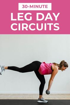 a woman doing a leg day circuit with text overlay