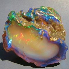 #Opal (once I took some curious potion and then I saw everyone has skin that looks like this - gold, pink, cyan, iridescent) Fossilized Wood, Precious Opal, Beautiful Stones