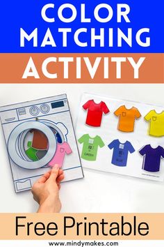 color matching activity for kids with clothes on the washing machine and free printables