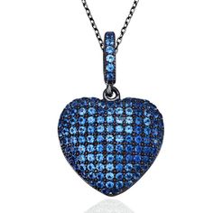 Enthusiasm for style created from the heart. Nothing spells out love better than a gorgeous heart pendant featuring pave sapphire blue color cubic zirconia, hand set in blackened sterling silver. The pendant is hung on an 18-inch cable chain that secures with a spring ring clasp. It's the perfect gift for anyone with an upcoming anniversary, birthday, graduation or just a simple "I love you" gift. Every girl wants to feel loved and there is no better way to say than to give it. Cheap Blue Heart Pendant Necklace, Levian Jewelry, Heart Shaped Pendant Necklace, Bow Ring, Feel Loved, Heart Shape Pendant, Mini Heart, Keep Jewelry, Every Girl