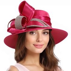 PRICES MAY VARY. ---Material---: Satin 100% Polyester. Decorated with rhinestone, flower and ribbon with stripe. Overly light and elegant; Sweatband drawstring adjuster inside. ---ONE SIZE FITS MOST---: Hat circumference 21.26"-22.83"; Height 3.94", Brim:3.14" , The adjustable cord and sweatband inside the hat can be easily adjusted. ---DESIGN---: Elegant,charming designed, decorated rhinestone,floral, Silk lining, fantastic ladies/women church hats for daily used. ---FASHIONABLE & VERSATILE---: Chic Party Hats With Ribbon, Summer Party Hat With Ribbon, Party Hats With Ribbon And Short Brim, Party Hat With Ribbon And Short Brim, Party Fascinator With Ribbon, Elegant Spring Ribbon Fascinator, Elegant Adjustable Hat For The Holidays, Adjustable Party Hat With Bow, Elegant Adjustable Hat For Holidays