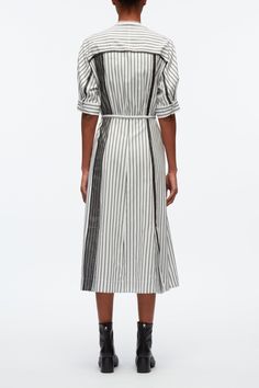 Elegant Midi-length Dress With Vertical Stripes, Elegant Striped Shirt Dress For Daywear, Elegant Vertical Stripes Workwear Dress, Spring Striped Shirt Dress For Formal Occasions, Striped Shirt Dress For Spring Formal, Striped Shirt Dress For Spring Formal Occasions, Striped Shirt Dress For Spring Formal Events, Chic Summer Shirt Dress With Vertical Stripes, Elegant Striped Midi Dress For Daywear