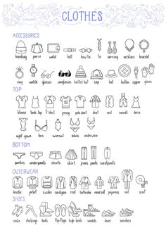 an image of clothes that are in different styles and sizes, with the words written below them