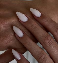 Milky Pink Almond Nails, Mc Nails, Biab Nails, White Gel Nails, Engagement Nails, Milky Nails, Solid Color Nails, Casual Nails, Classy Acrylic Nails