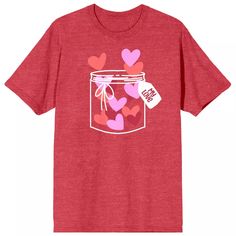 Valentine’s Day Jar Of Hearts Crew Neck Short Sleeve Red Heather Women’s Tee : Target Jar Of Hearts, Red Letters, Heart Tee, Heart T Shirt, Sleeve Packaging, Red Hearts, Valentines Day Hearts, Comfort Color, Pink And Red