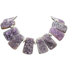 Fabulous Genuine Natural Gem Amethyst Quartz Necklace inter-spaced with Sterling Silver Rondelle Beads; held by a Square Silver Clasp. The rectangular Gem Amethyst Quartz Stones are polished on the back and left au naturel in front; each measuring approx. 52mm x 32mm with slight variations in size of each stone. Beautifully Hand crafted. Simply fantastic as you are! Sculptural Necklace, Handmade Gold Jewellery, Square Necklace, Nature Necklace, Silver Necklace Statement, Purple Necklace, Gemstone Beaded Necklace, Amethyst Jewelry, Amethyst Quartz