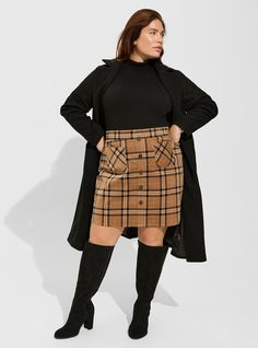 Mini Corduroy Button-Front SkirtMini Corduroy Button-Front Skirt, MID SUMMER PLAID Plus Size Corduroy Skirt Outfit, Plus Size Outfits With Boots, Plus Size Academia Outfits, Plaid Skirt Outfit Fall, Plus Size Style Inspiration, Corduroy Skirt Outfit, Reunion Outfit, Business Casual Skirt, Warm Skirts