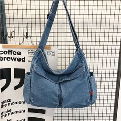 Occasion: Daily Matching Color: Blue, Dark Blue Material: Denim Suitcase shape: Horizontal square Closure Type: Zipper Fashion Element: Sewing Line Style: Street Trend Messenger Bags For School, Tas Denim, Tas Bahu, Denim Crossbody, Denim Handbags, Denim Purse, Bag Interior, Denim Shoulder Bags, Messenger Handbags