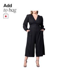 in stock Noir Color, Cropped Wide Leg Pants, Cropped Jumpsuit, Plus Size Jumpsuit, Pin Tucks, Wide Leg Jumpsuit, Lantern Sleeves, Black Jumpsuit, Black Noir