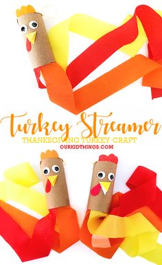 Cardboard Roll Turkey Streamer Craft Toilet Paper Roll Turkey, Kids Thanksgiving Art, Kids Thanksgiving Art Projects, Turkey Art Projects, Turkey Cup, Thanksgiving Art Projects, Turkey Crafts Kids, Thanksgiving Activities Preschool, Thanksgiving Crafts For Toddlers