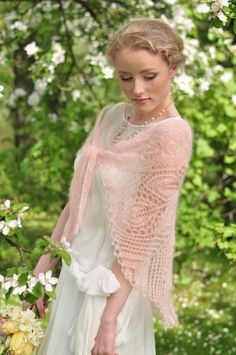 Knitted shawl / weddings / bridal wrap / by IvetaStasiulioniene Lace Shawl Scarf For Weddings, Lace Shawl For Weddings, Lace Wedding Scarf Shawl, Lace Shawl Scarves For Wedding, Lace Wedding Shawl Scarf, Pink Bohemian Shawl For Wedding, Elegant Alpaca Shawl, Elegant Alpaca Shawl Scarf, Elegant Handmade Scarves For Weddings