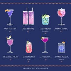 the different types of cocktails that are available for each type of drink in this poster