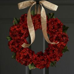 red hydrangea wreath on front door Red Wreaths For Front Door, Red Wreaths, Red Hydrangea Wreath, Hydrangea Door Wreath, Hydrangea Wreaths, Fall Hydrangea Wreath, Elegant Wreath, Red Hydrangea, Fall Hydrangea