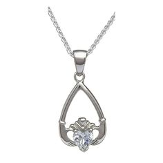 This sterling silver necklace is a delightful piece and imbued with wonderful meaning. Representing Love, Loyalty, and Friendship, this Claddagh is set with a heart-shaped birthstone of your choice. A tailor made pendant unique to you. The teardrop shape is elegant and very flattering on the neckline. A perfect gift for all occasions, packaged in one of our luxury wooden gift boxes.Choose a color you love or pick the birthstone of your choice.Or you might like to complete the set with matching earrings. Claddagh Necklace, Diamond Claddagh Ring, Mens Claddagh Ring, Claddagh Ring Wedding, Celtic Love Knot, Celtic Engagement Rings, Celtic Necklace, Celtic Wedding Rings, Irish Jewelry