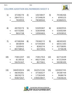 the worksheet for addition numbers sheet