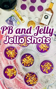 purple jello shots with sprinkles in the middle