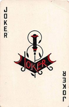 the joker playing card is white with red lettering on it and black letters that read joker