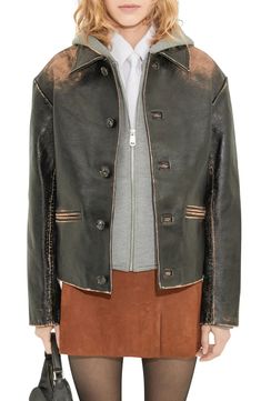 MANGO Distressed Leather Jacket | Nordstrom Timeless Jacket, Leather Shorts Women, Distressed Leather Jacket, Leather Jumpsuit, Shearling Vest, Studded Jacket, Distressed Jacket, Leather Pants Women, Women Leather Backpack